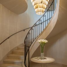 Contemporary Staircase with Dramatic Lighting