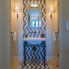 Contemporary Powder Room with Mosaic Tile Focal Point