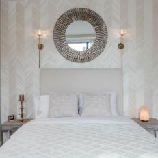 Contemporary Guest Room with Herringbone Wallpaper