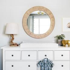 White Dresser and Round Mirror