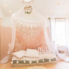 Pink Eclectic Girl's Bedroom With Canopy Daybed