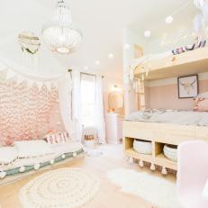 Pink Eclectic Girls' Bedroom With Garlands