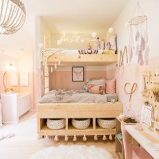 Pink Eclectic Girls' Bedroom With Bunks