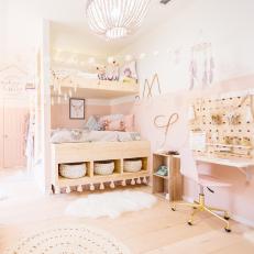 Pink Girl's Bedroom With Loft Bed
