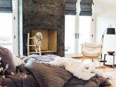 Contemporary, White Master Bedroom With Fireplace