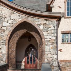 Appealing Arched Entryway, Door at Traditional Asheville Home