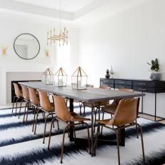 Contemporary Dining Room With Brown Leather Chairs