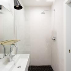 Black and White Contemporary Bath with Hexagonal Tile