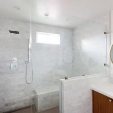 Contemporary Master Bath with Gray Marble Shower