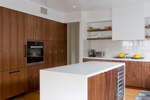 Sleek Walnut Cabinets in Contemporary Kitchen | HGTV