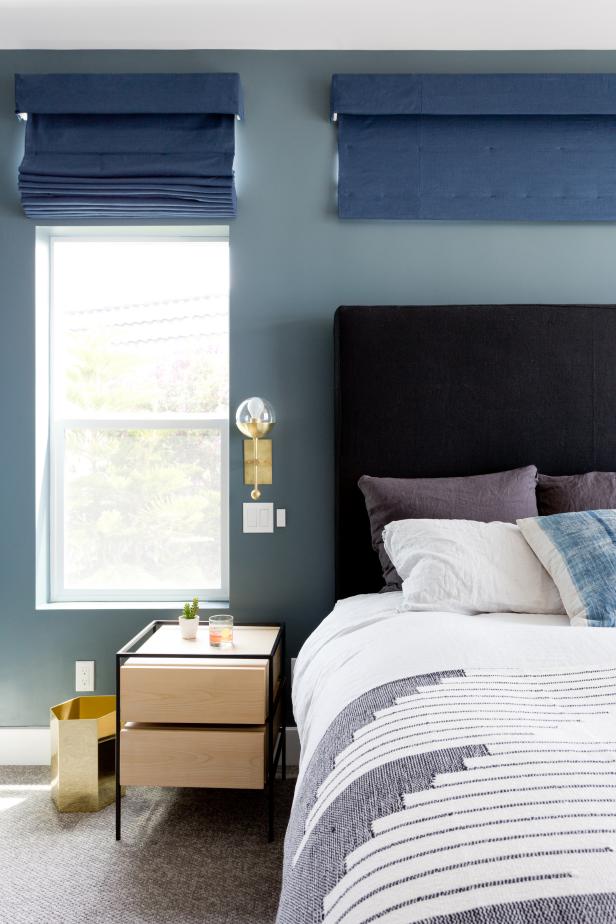 Contemporary Blue Bedroom With Gold Accents | HGTV