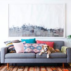 Midcentury Living Room With Dog