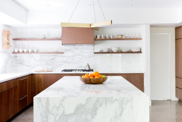 Contemporary Kitchen With Marble Kitchen Island