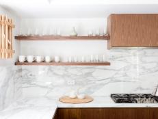 White, Contemporary Kitchen With Open Shelving