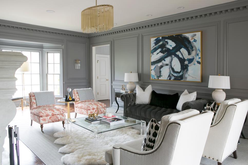 Gray, Transitional Living Room