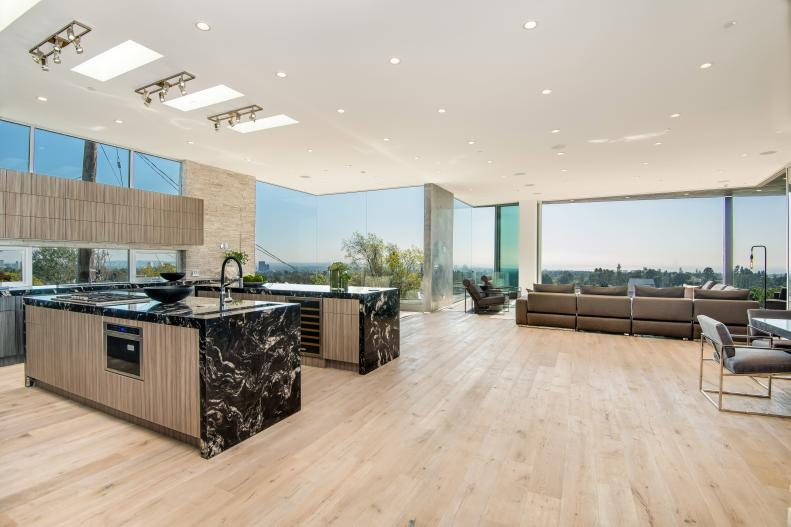 Contemporary Open Floor Kitchen With Double Islands