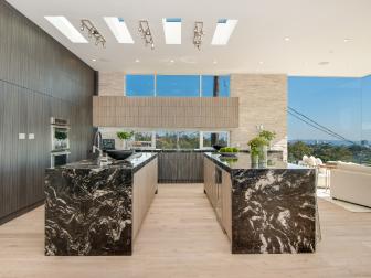 Contemporary Open Floor Kitchen With Double Islands