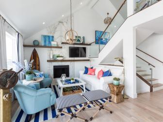 Nautical elements give a touch of the sea in Drew Scott's renovated living room, as seen on Brother vs. Brother. (After #1)