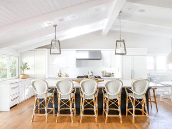 Transitional White Kitchen With Navy Island