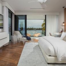 Contemporary Master Bedroom With Waterfront View