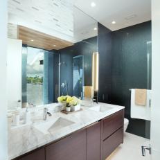 Contemporary Master Bathroom With Blue Tile