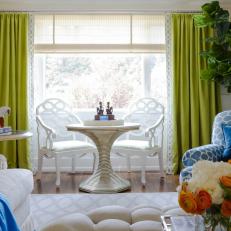 Lime Green Curtains With Patterned Trim Create Well-Tailored Look