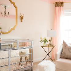 Pink Shabby Chic Nursery With Mirrored Dresser