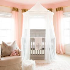 Pink Shabby Chic Nursery With Canopy Crib