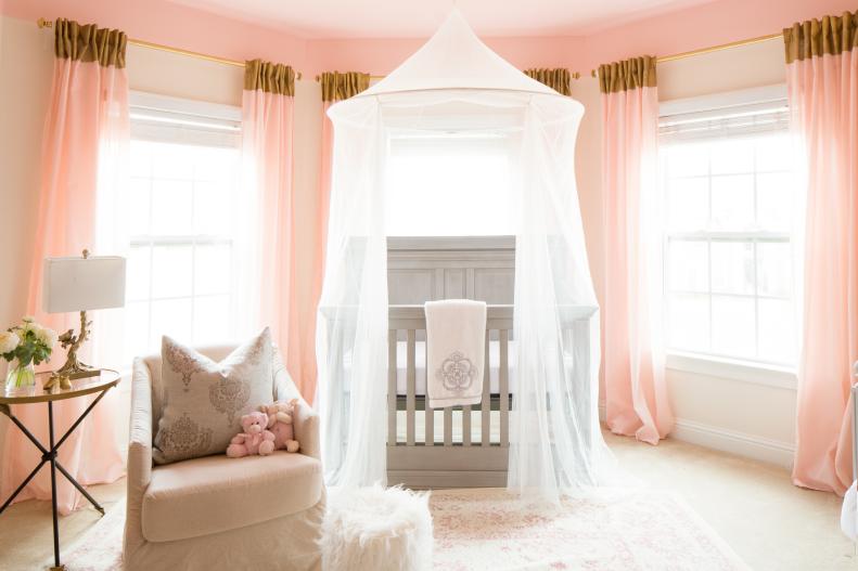 Pink Nursery With Canopy Crib