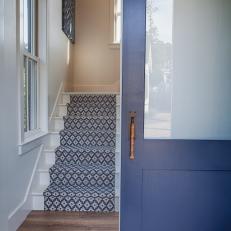 Blue Door and Runner Add Pop to Lake House Entry