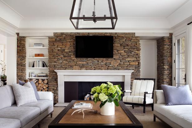 Stone Fireplace Surrounds Adds Focal Point to Farmhouse Living Room | HGTV