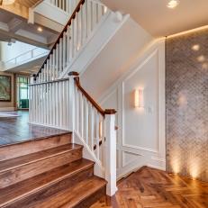 Spacious, Traditional Foyer with Faux Water Feature