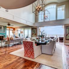 Traditional, Coastal Great Room with Custom Dining Table
