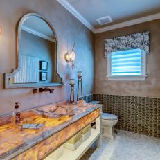 Traditional Guest Bath Features Exotic Materials