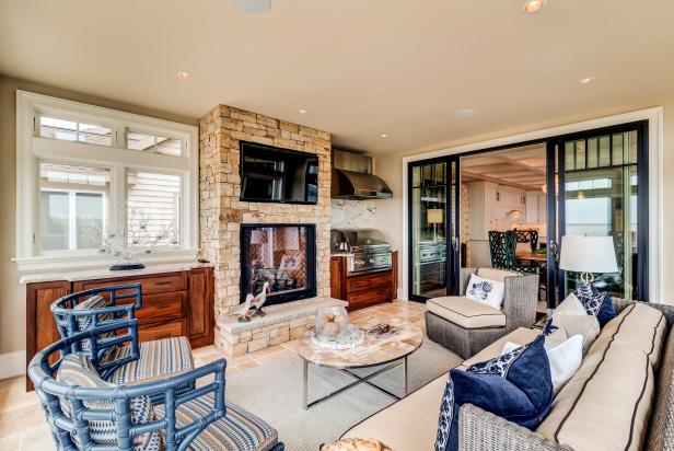 Traditional Sunroom With Fireplace Built In Grill Hgtv