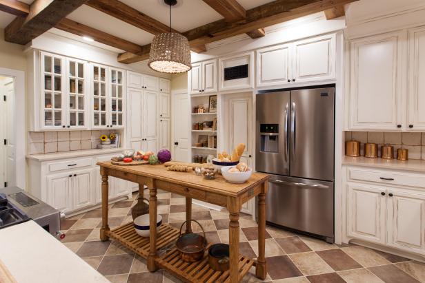 Neutral Kitchen with Reclaimed Wood Beams