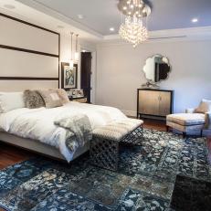 Soothing Master Bedroom with Blue and Silver Accents