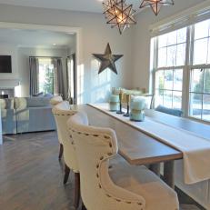 Star Pendant Lights and Bench Seating in Breakfast Nook