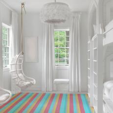 White Children's Bunk Room With Striped Rug