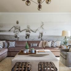 Transitional Living Room With Photo Mural