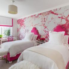 Pink and White Girl's Room With Marbled Wall