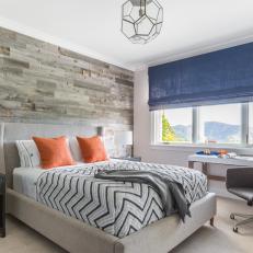 Transitional Bedroom With Blue Shade