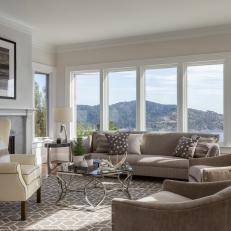 Neutral Transitional Living Room With Mountain View