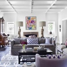 Neutral Parlor Space with Purple Accents
