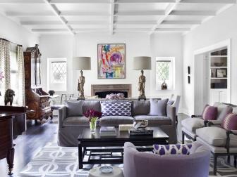 Purple Accents in Neutral Parlor Space