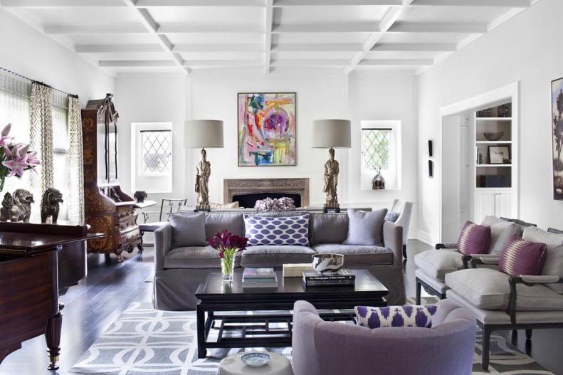 Purple Accents in Neutral Parlor Space