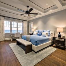 White Traditional Bedroom With Blue Bed Linens
