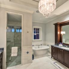 Traditional Main Bathroom With Chandelier