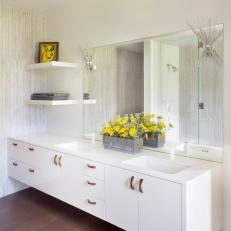 White Modern Bathroom With Yellow Flowers