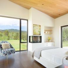 White Contemporary Bedroom With Meadow View